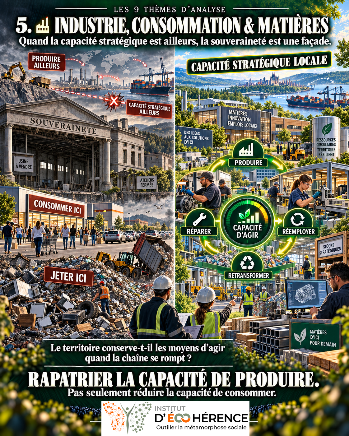 Levier 5 — Industrie, consommation et matières : dépendance productive comparée à une capacité stratégique locale et circulaire.